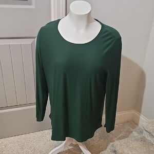 Pink Rose Dark Green Scoop Neck Long Sleeve Top